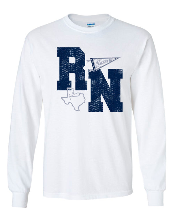 MISD Health Services White Collegiate Pennant Texas Long Sleeve Tee