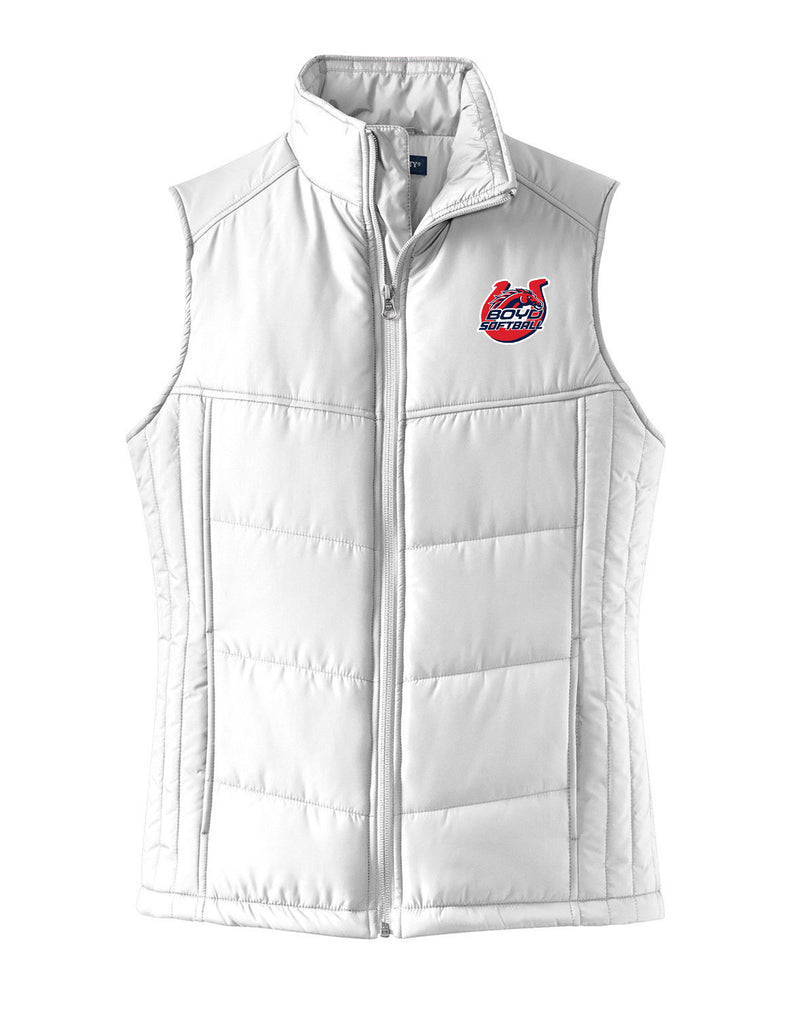 Boyd Softball White Women’s Puffer Vest with Embroidered Logo