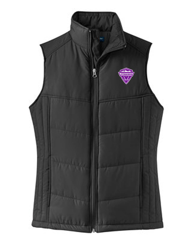 Strikerz Women's Black Puffer Vest with Embroidered Logo