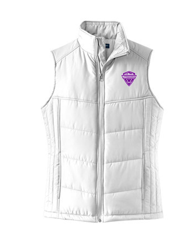 Strikerz Women's White Puffer Vest with Embroidered Logo