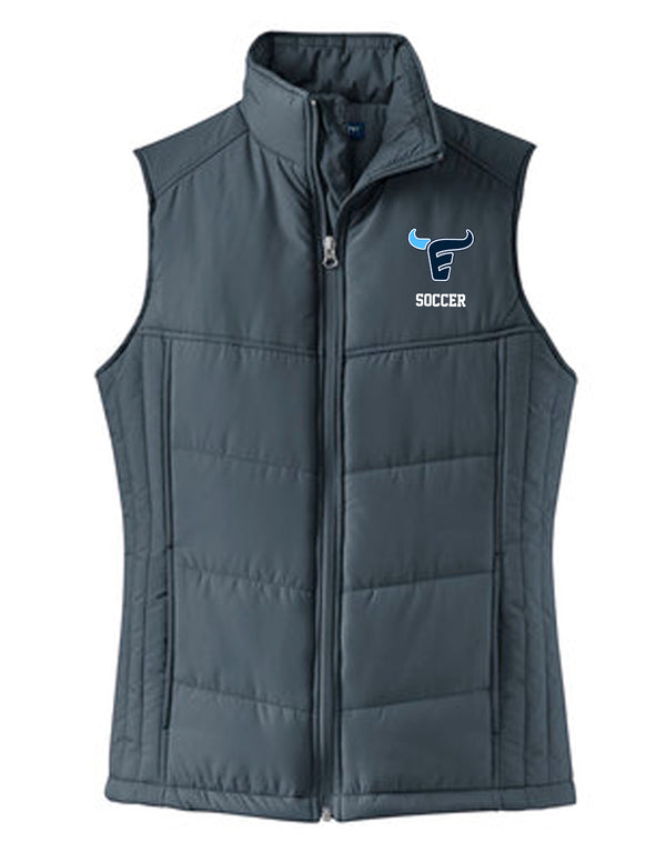 Emerson Soccer Slate Women's Puffy Vest with Embroidered Logo