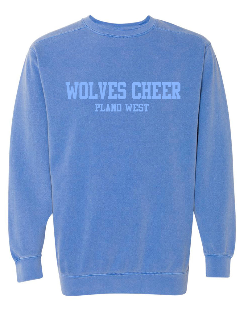 Plano West Cheer Comfort Colors Flo Blue Tone on Tone Embroidered Crewneck